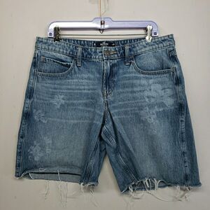 Hollister Low Rise Baggy Denim Shorts Womens 8R Floral Print Raw Hem 32W Skater